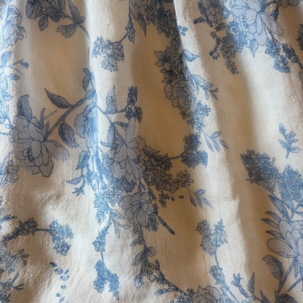 Blu Pepper Women Floral Toile Puff Sleeve Mini Dress White Blue Cottagecore M - Picture 4 of 6